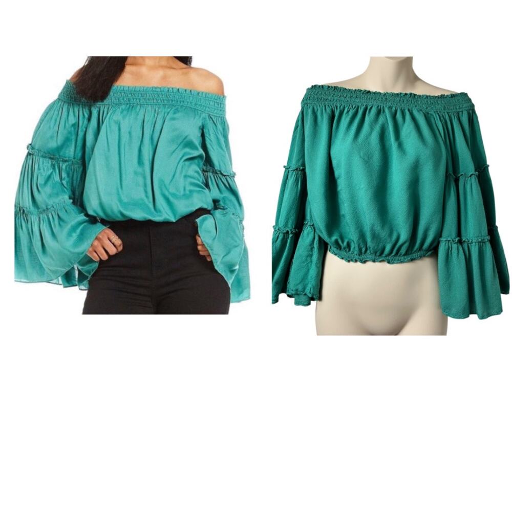 Free People Spirit Bell Sleeve Top XS Boho Off Shoulder Romantic Cottage (2800)